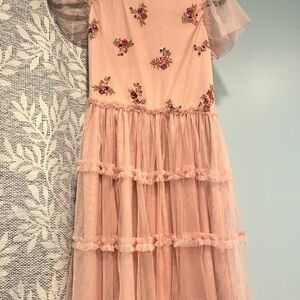 Rare Editions Blush Dress with Floral Accents
